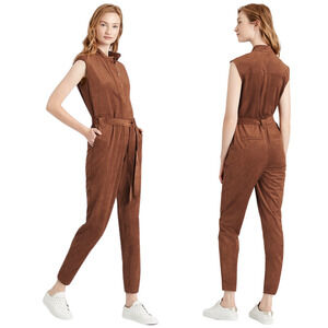 Banana Republic Jumpsuit‎ Womens Size 2 Petite Brown Vegan Faux Suede Straight